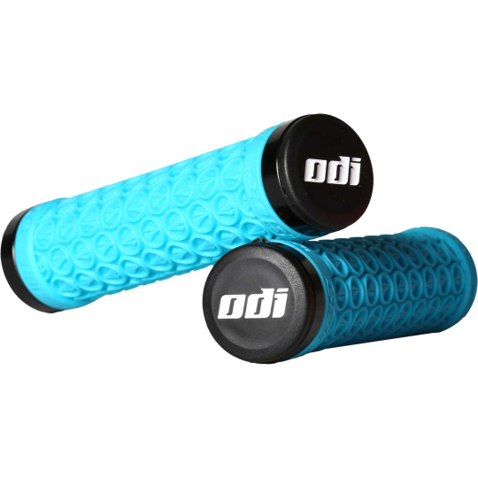 SDG/ODI HANSOLO LOCK-ON GRIP Cyan w/ Black Ano Lock Rings and Snap Cap End Plugs